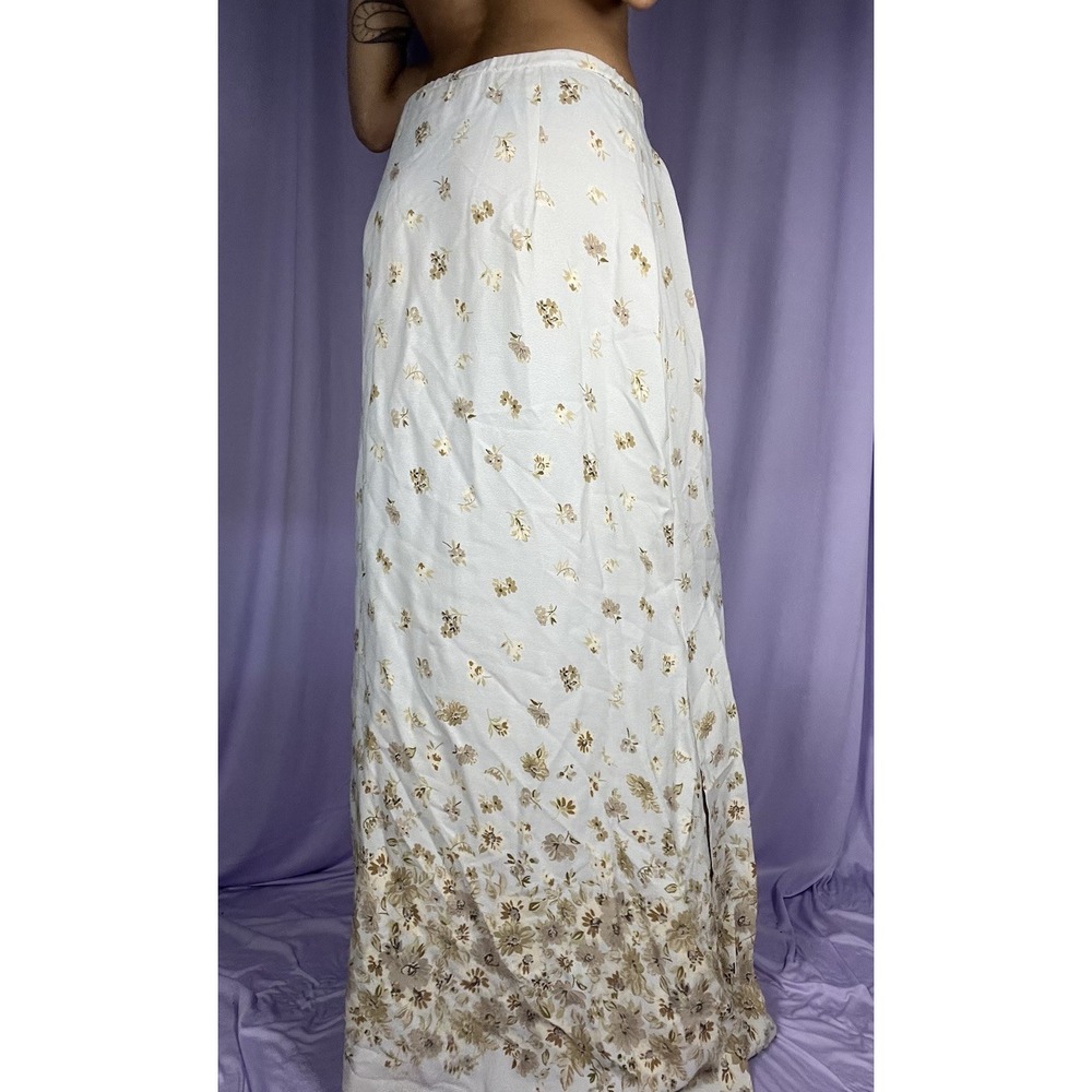 Max Studio Mint & Beige Floral Button Down Midi Skirt Womens Size S Sheer Flowy - Picture 4 of 8